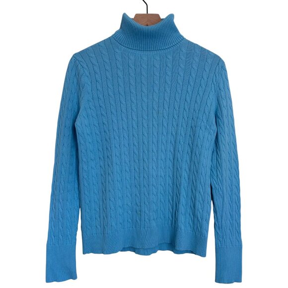 Land’s End Cable Knit Turtle Neck Long Sleeve Sweater Blue small - Picture 1 of 4